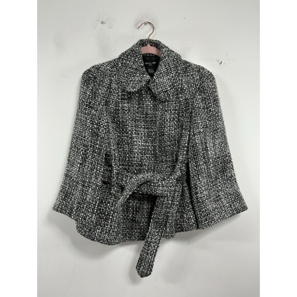 Womans Focus 2000 Tweed Snap,front Crop Jacket 8 P Black White